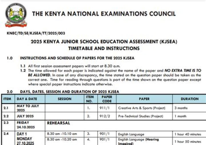 2023 KCSE Timetable download (knec revised/final copy