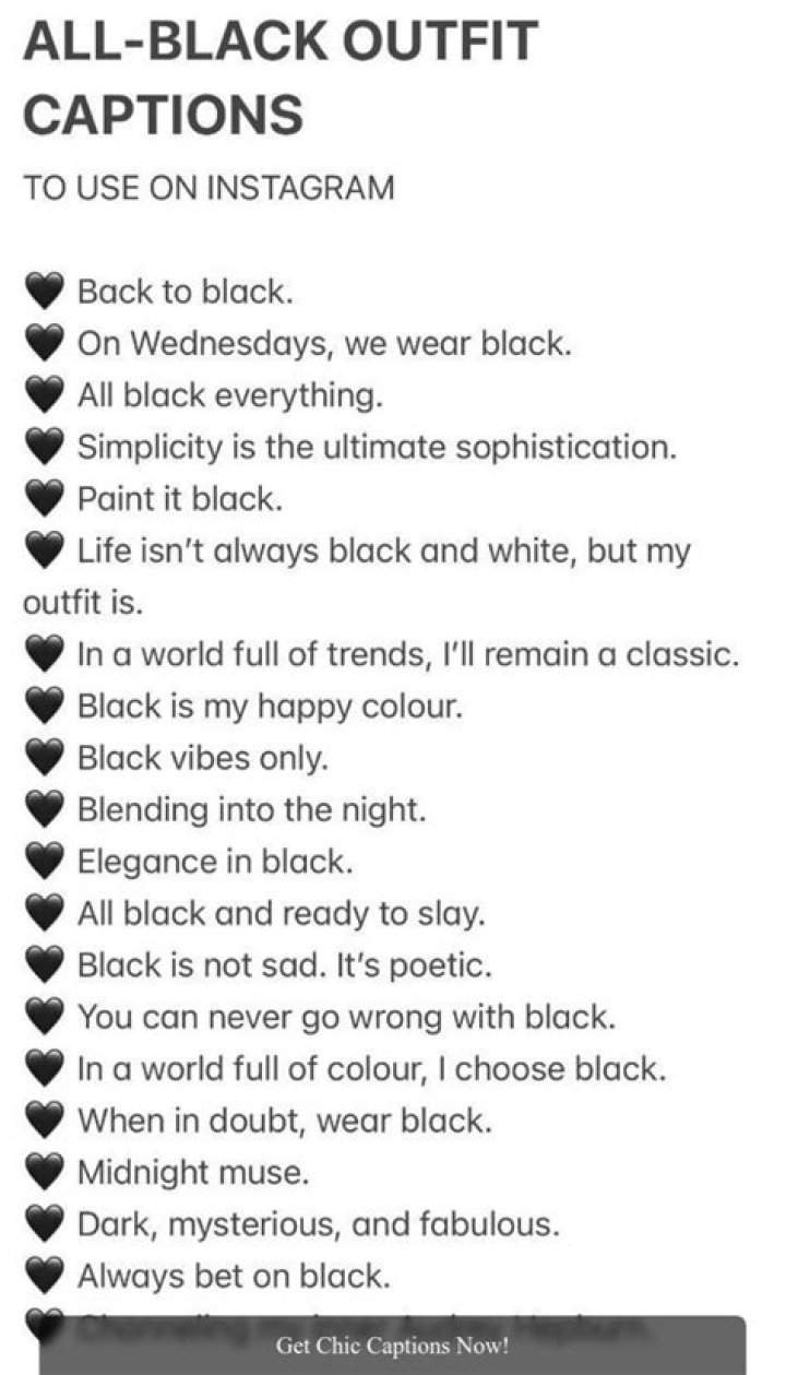 All Black Outfit Captions For Instagram Black Outfit IG Captions 2023