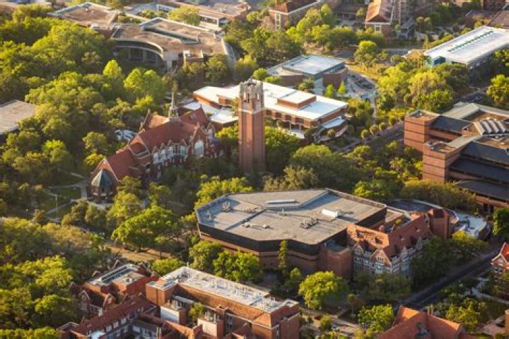 An aerial picture of campus with the words "Shades of Orange" overlaying it.