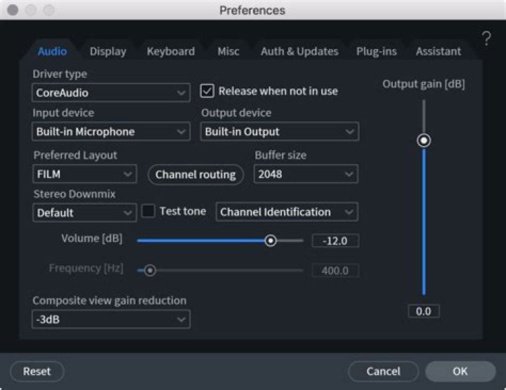 Audio preferences tab