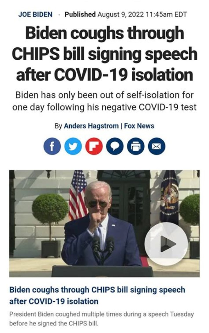 Biden coughs through CHIPS bill signing speech after COVID19 isolation