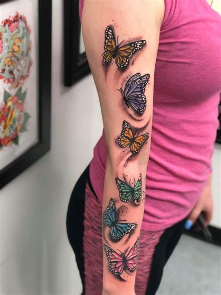 Butterfly arm tattoo colorful Butterfly tattoos on arm, Butterfly