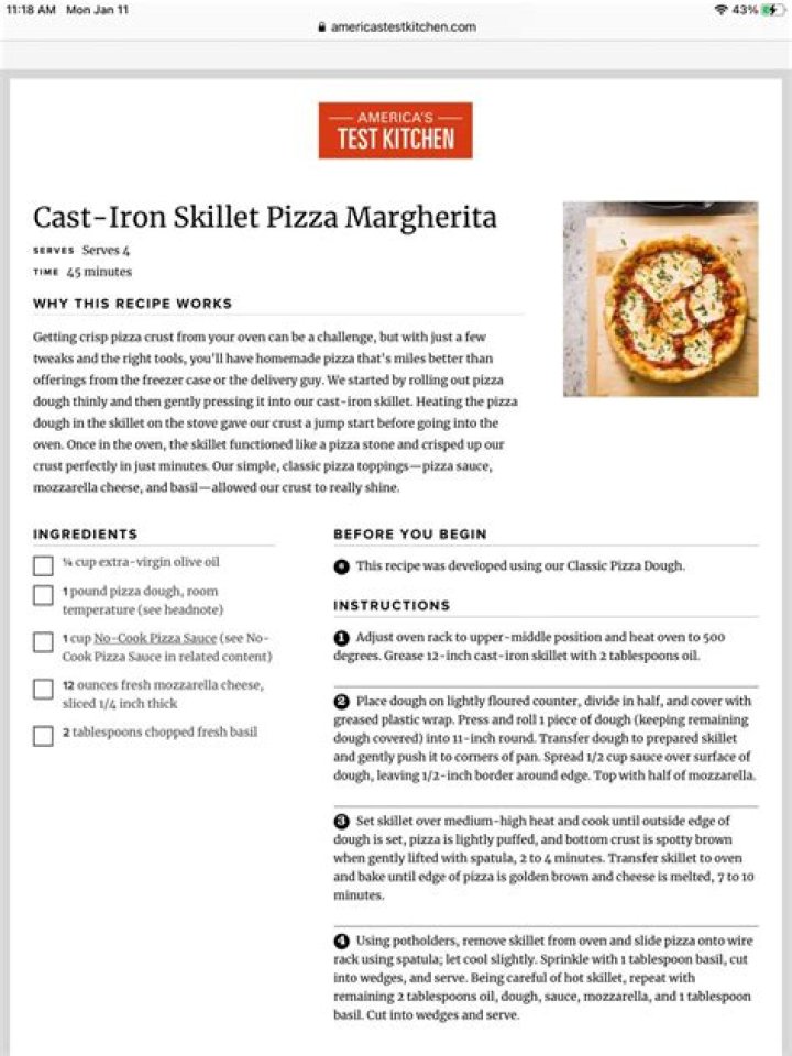 Cast-Iron Skillet Pizza Margherita