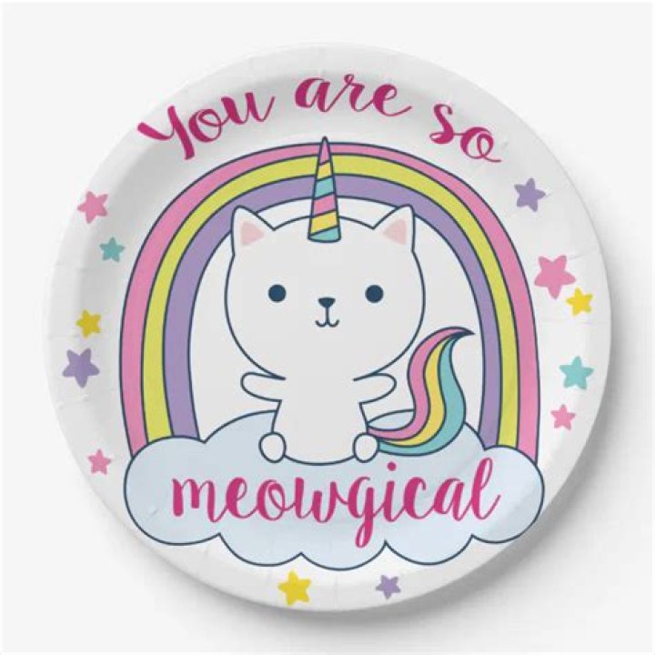 Caticorn Paper Plate White Zazzle Birthday party treat bags