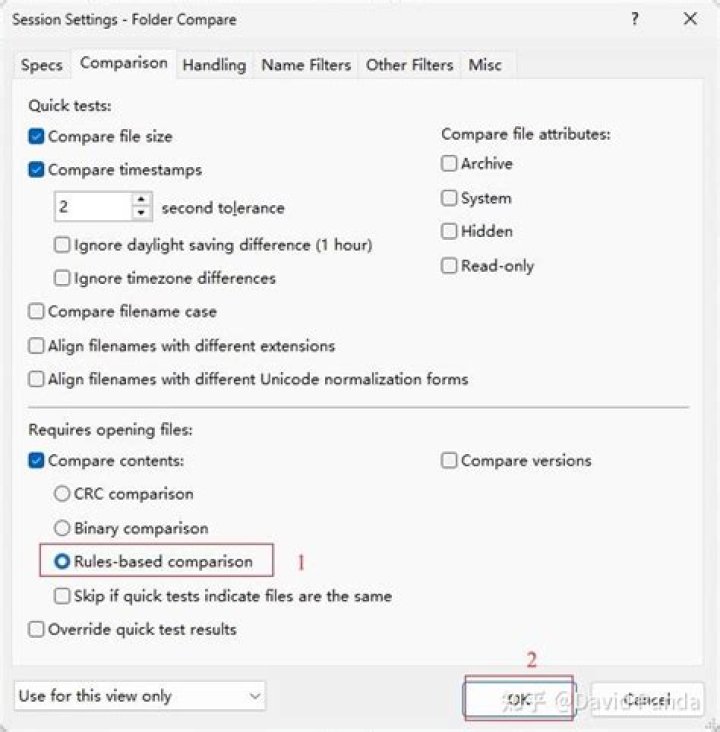compare settings window