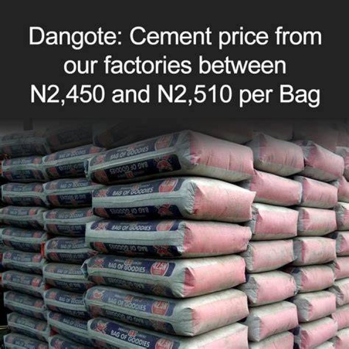 Dangote Cement Price From Our Factories Is Between N2,450 and N2,510