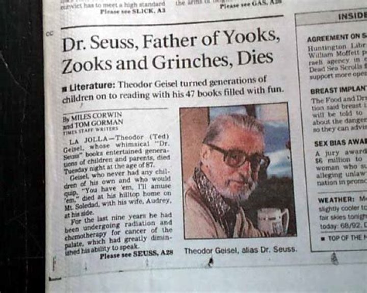 Death of Dr. Seuss in 1991...