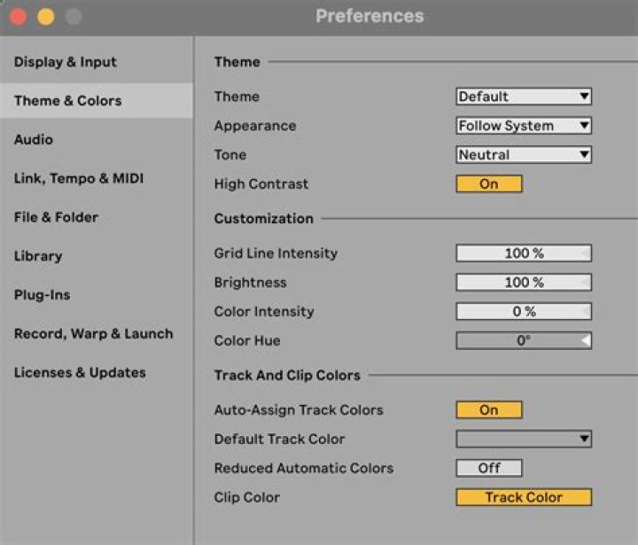 Display preferences tab