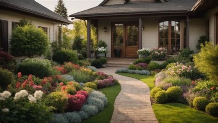 Image of a front garden with a brown gate