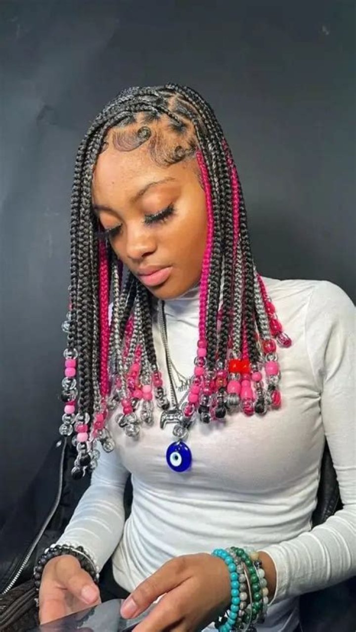 knotless braids with beads pink under dye short braids Cute braided