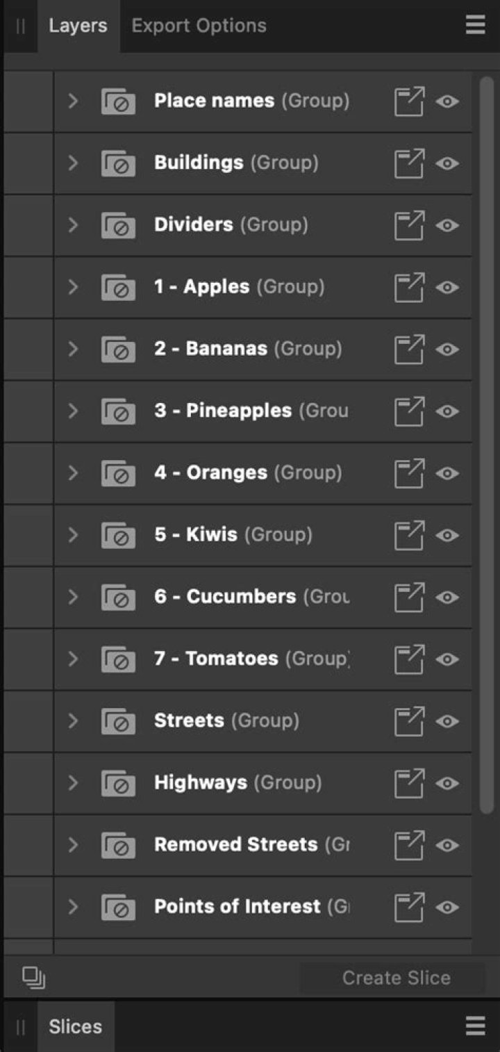 Layers panel (Export Persona)