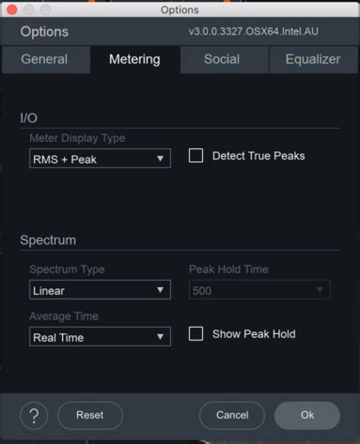 Metering Options Window