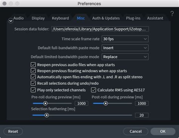 Misc preferences tab
