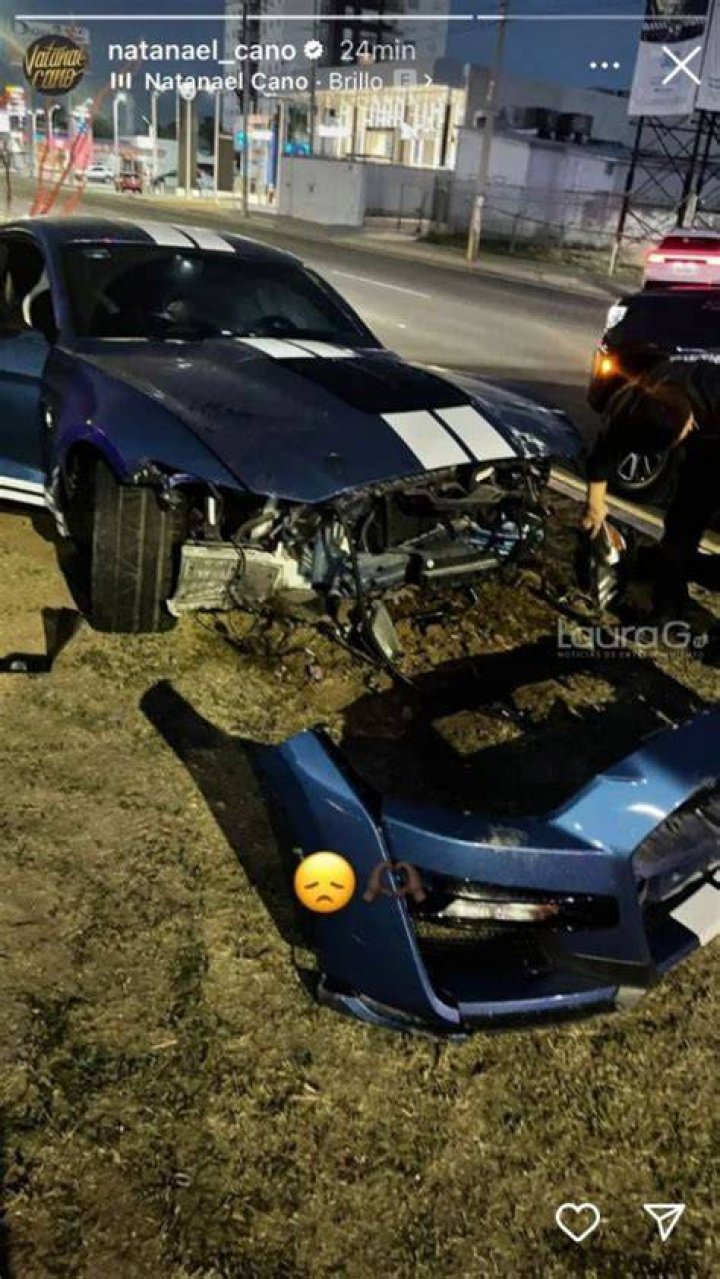 Natanael Cano muestra su Mustang destrozado tras accidente La Verdad