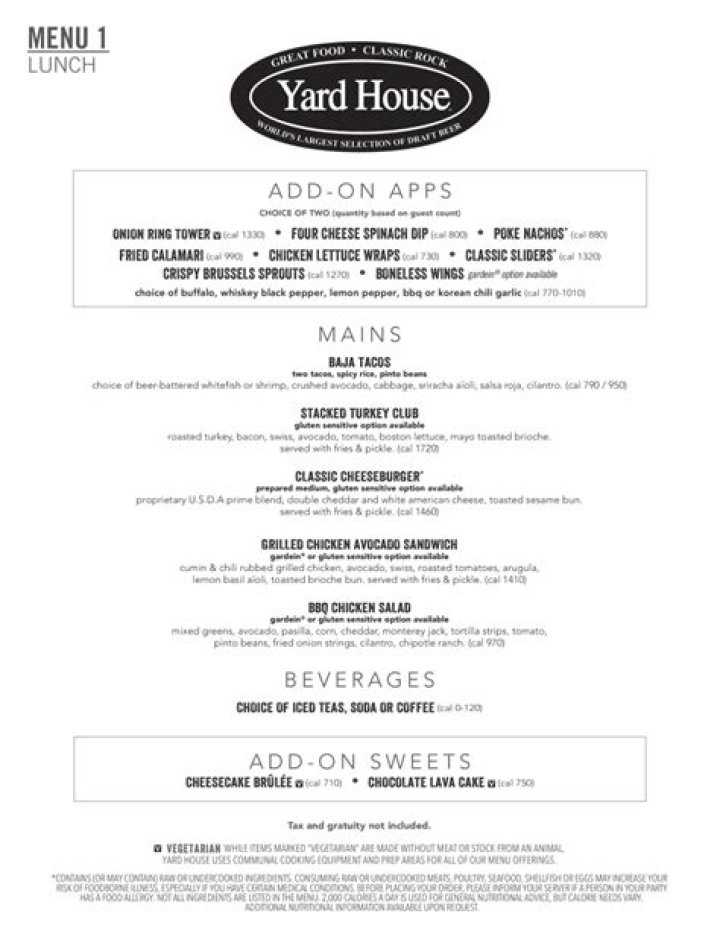 Online Menu of Yard House Restaurant, Chicago, Illinois, 60610 Zmenu