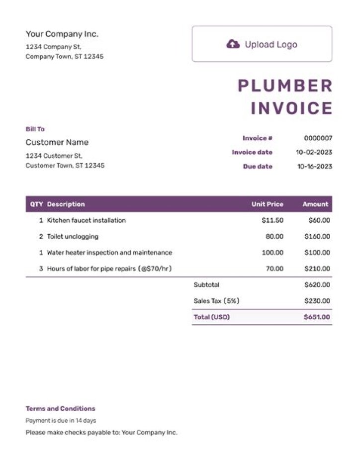 Plumber Invoice UnitedStates