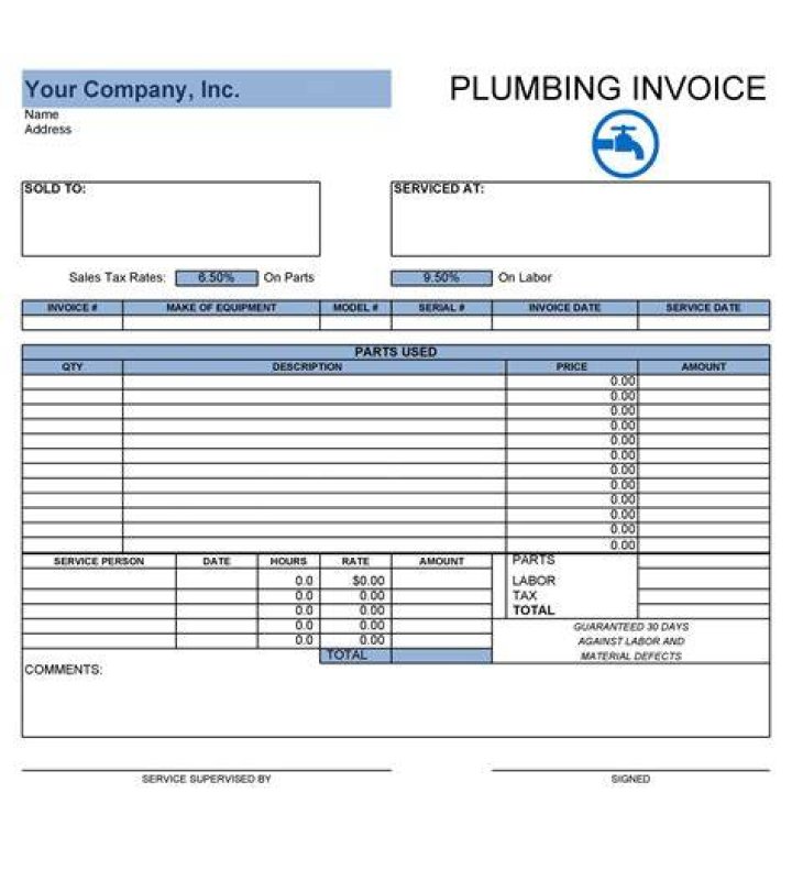 Plumbing Invoice UnitedStates