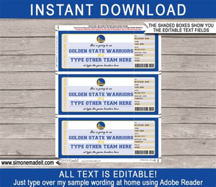 Printable Golden State Warriors Tickets Basketball NBA San Etsy