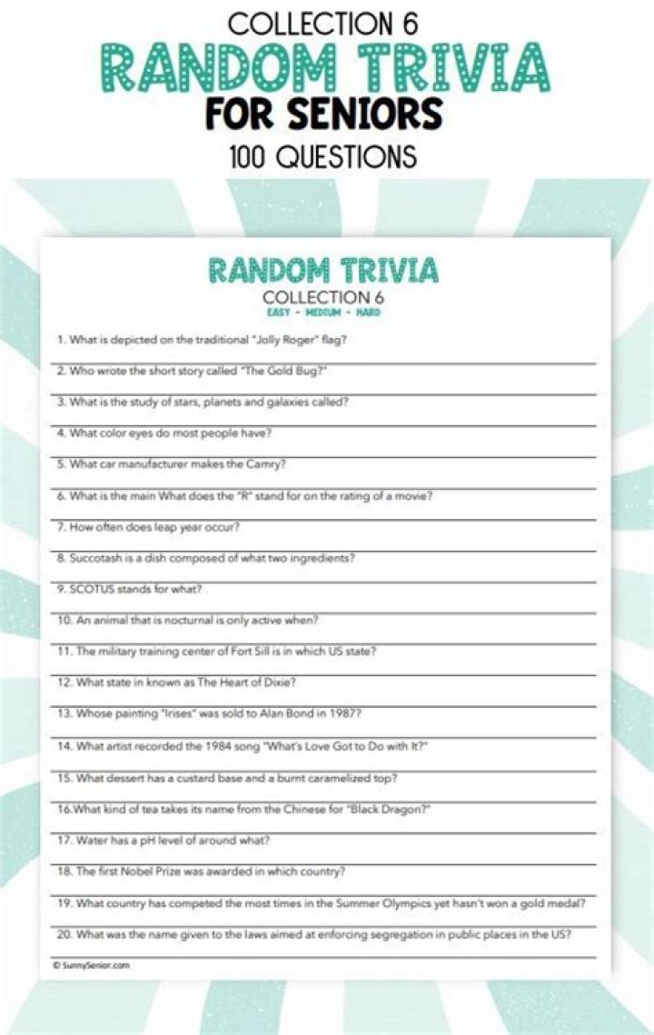 Printable Trivia Questions For Seniors With Answers Trivia for