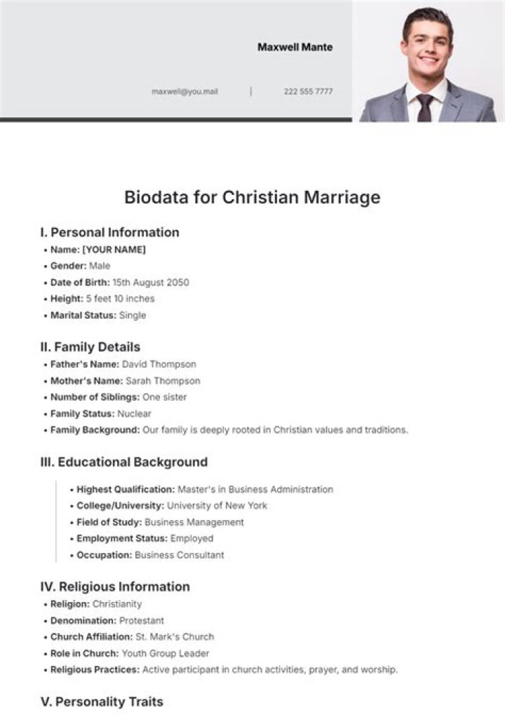 Sample Christian Biodata Design for Boys Biodata format for marriage