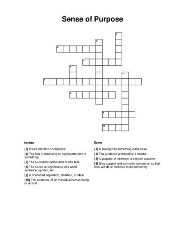 Sense of Purpose Crossword Puzzle