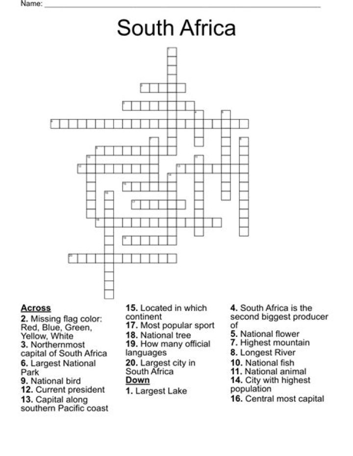 SOUTH AFRICA Crossword WordMint