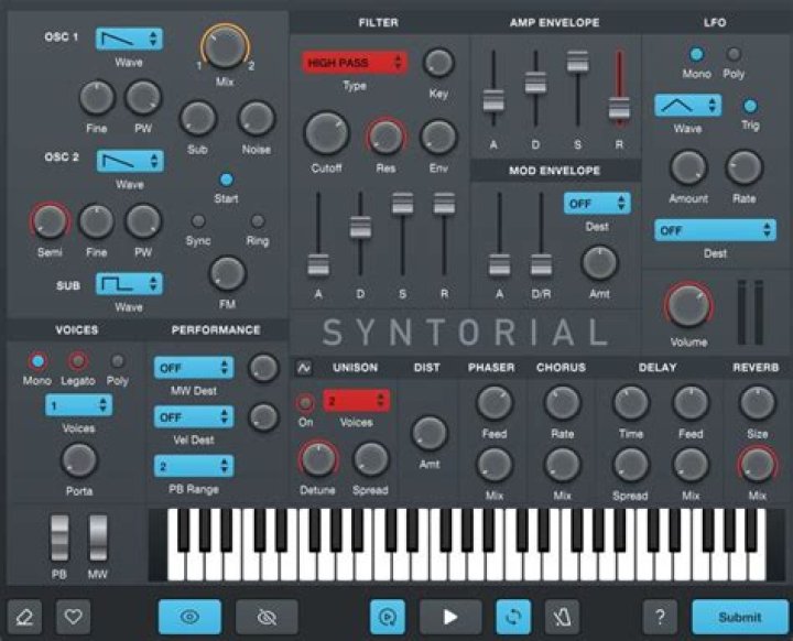 Synth preset menu and save button