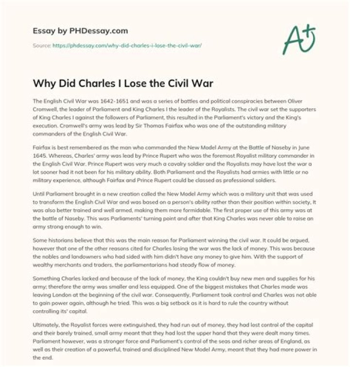 Why Did Charles I Lose the Civil War (500 Words)
