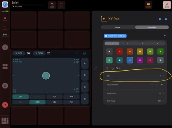XY pad button selected