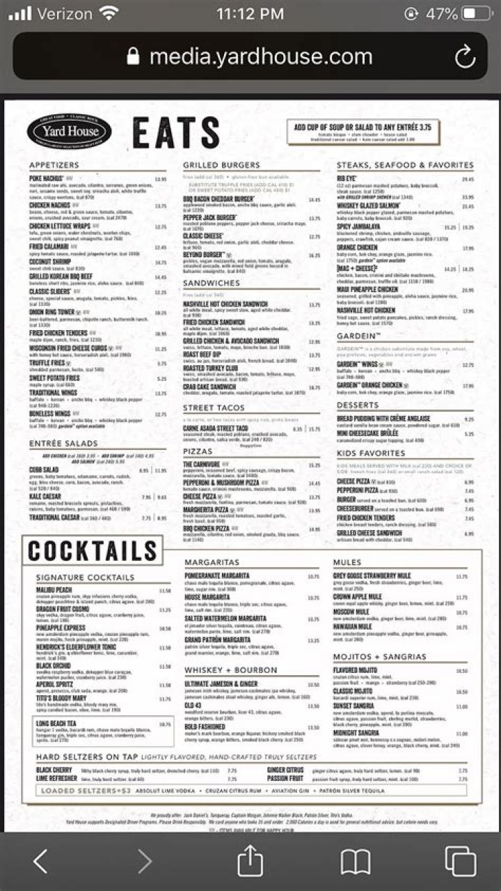 Yard House Menu Prices